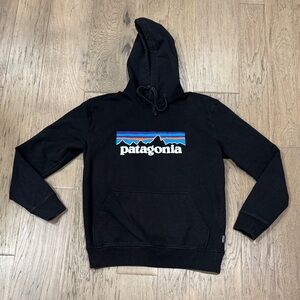 Patagonia Black Hoodie with Multicolor Logo